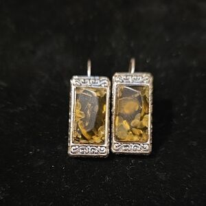 Vintage Elegant Yellow Silver and Gold Rectangular Earrings